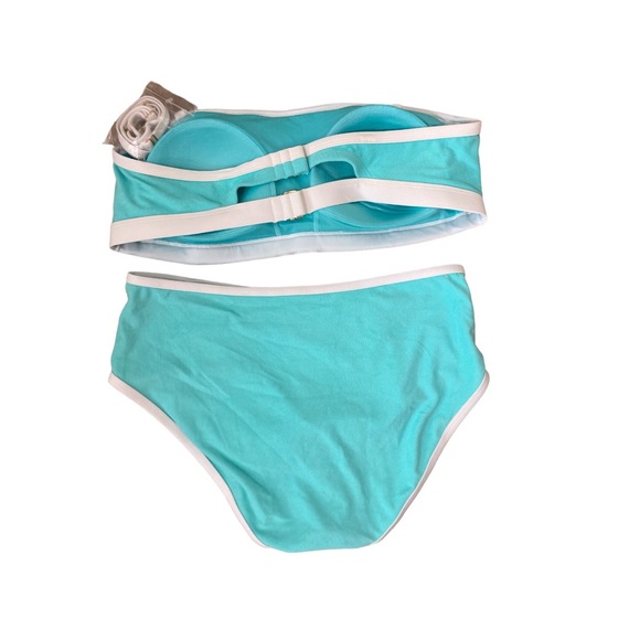 Terry Cloth High Waist Turquoise Retro Bandeau 2 Piece Bikini Plus Size 1X - Picture 3 of 4